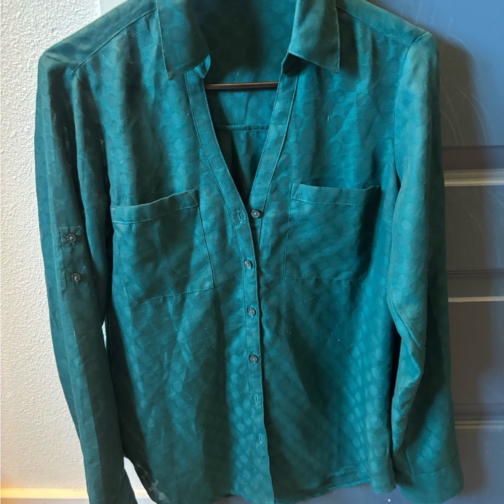 Express Teal/emerald green polka dot Shirt